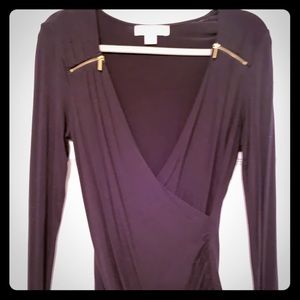 Black Michael Kors top with gold zipper detail